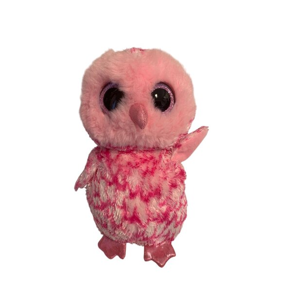 Ty Beanie Boos 9 in Medium Pink Owl Pinky PLush stuffed Animal Doll Toy Glitter - Picture 1 of 5